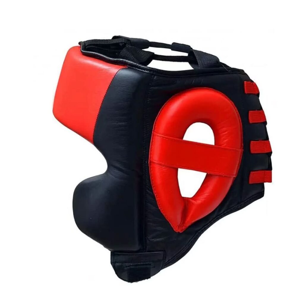 Black / Red Leather Sparring Headguard
