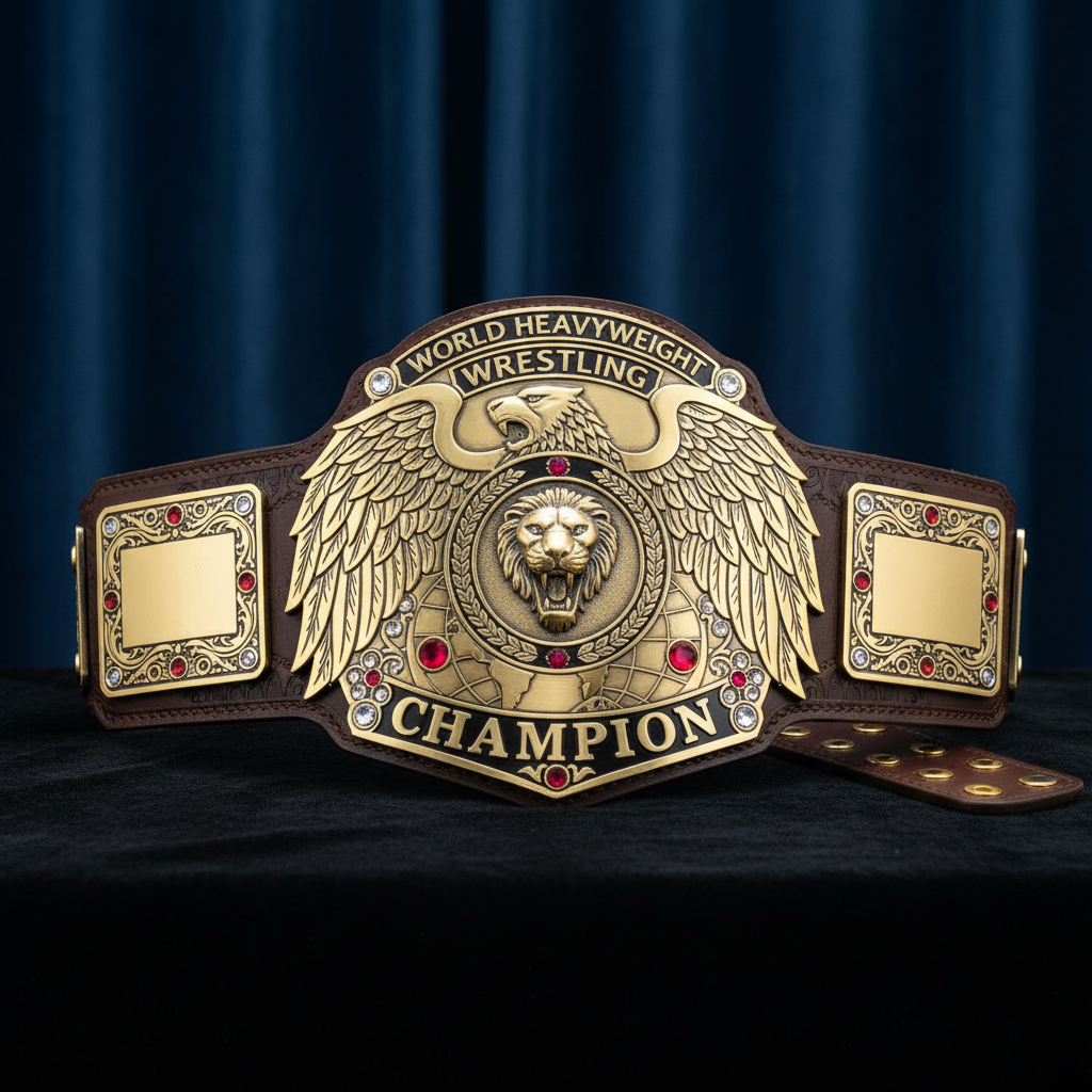 Big Gold Real Leather Dual Plate Wrestling Belt